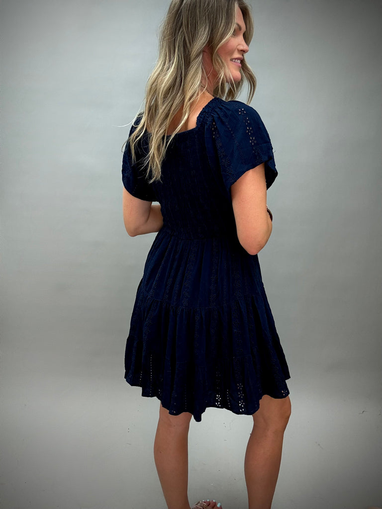 Dahlia Navy Flutter Sleeve Dress