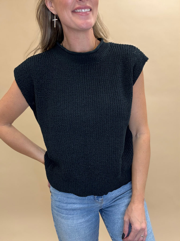 Black Mock Neck Sweater Top