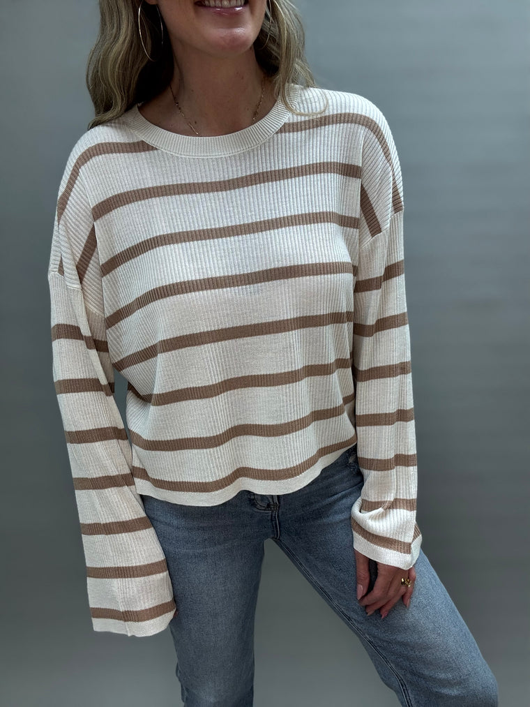 Bell Sleeve Mocha Stripe Long Sleeve