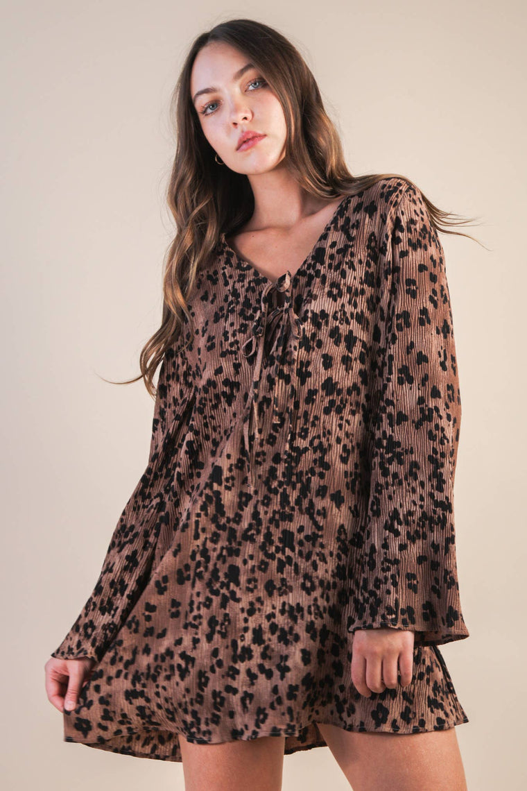 Leopard Pleated Mini Dress
