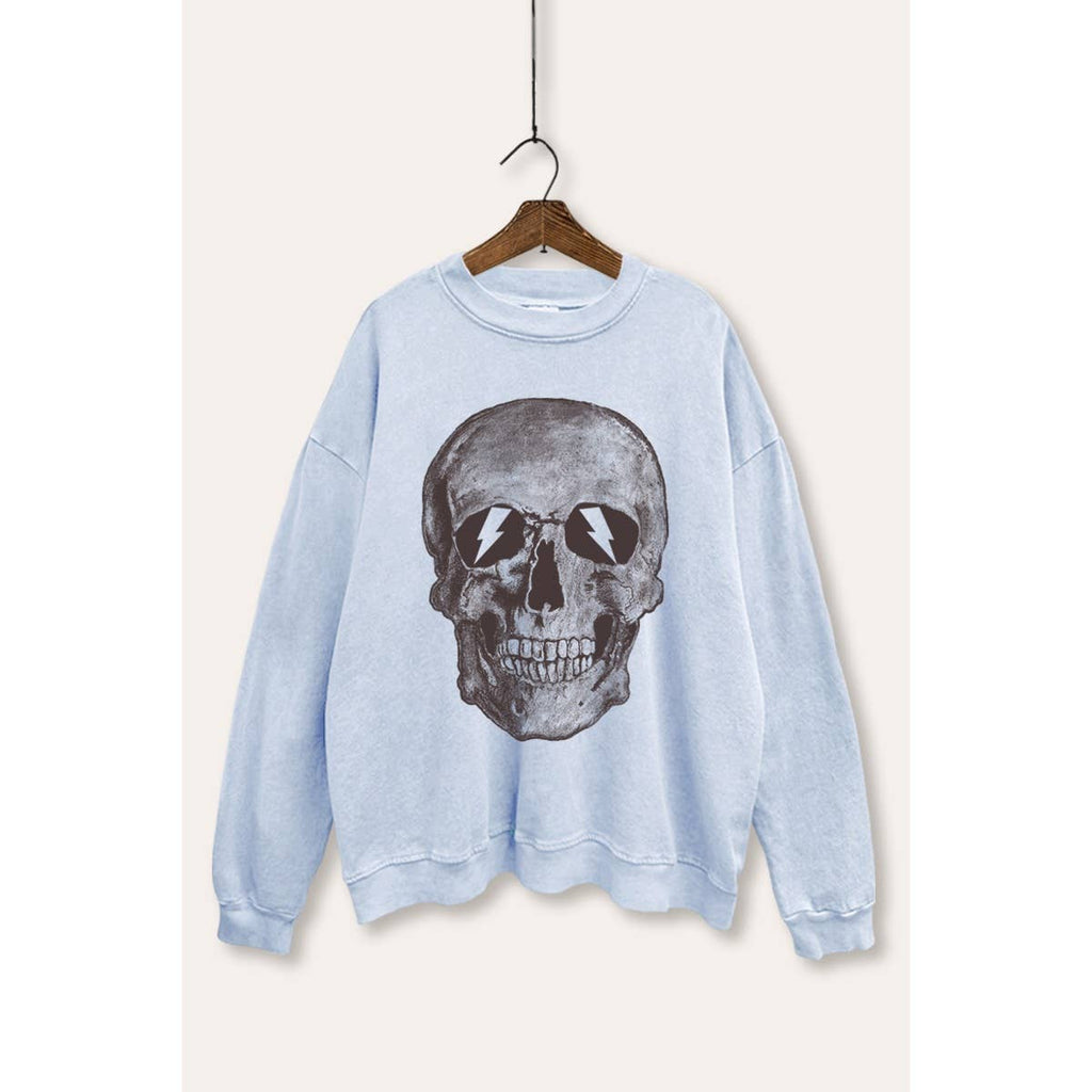 SKULL HEAD GRAPHIC COZY TERRY SWEATER