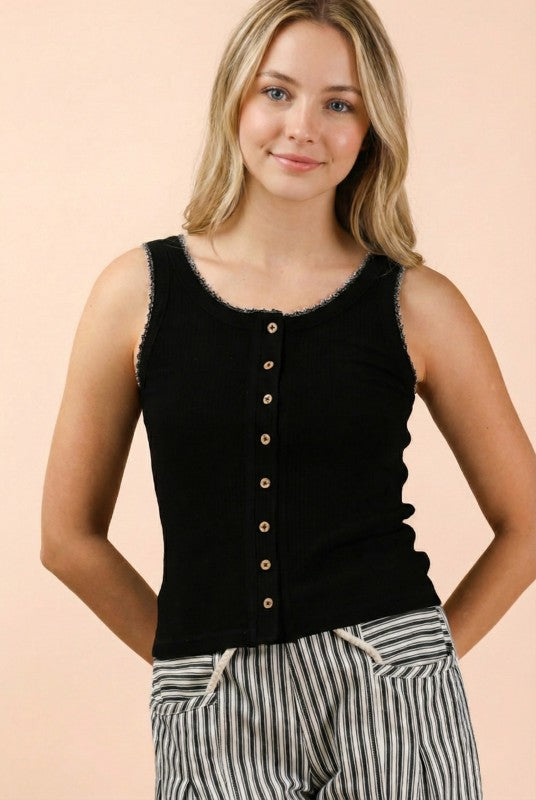 Lace Trimmed Henley Tank