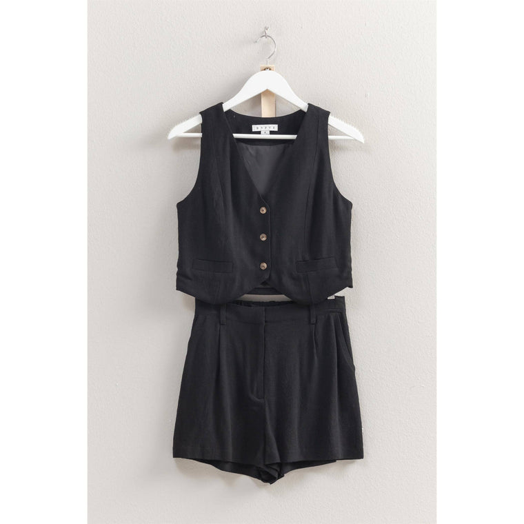 Linen Vest And Shorts Set