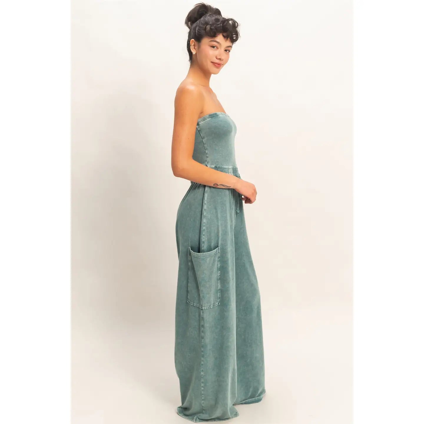 Aqua Strapless Jumpsuit