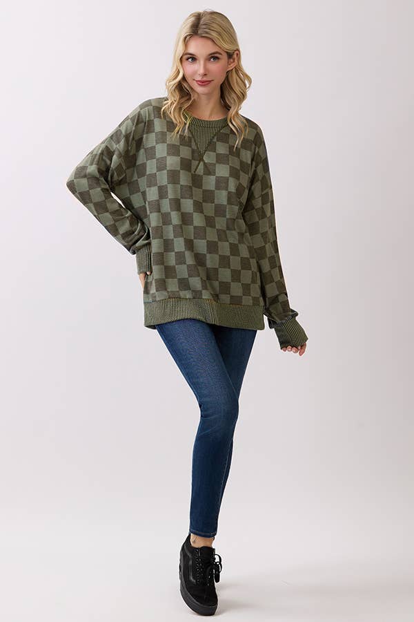 Checker Drop Shoulder Pullover