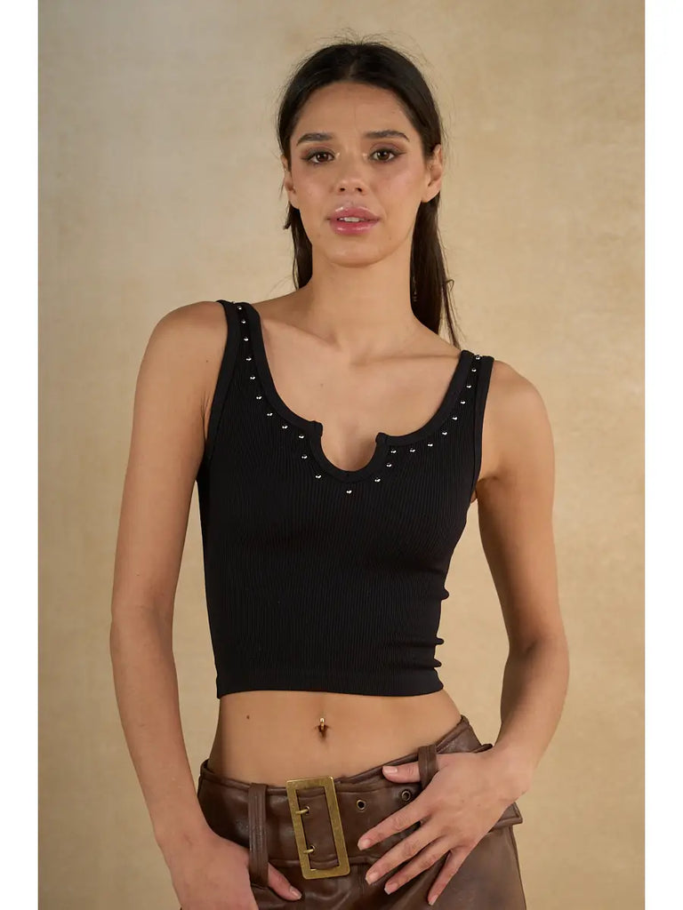 Black Studded Crop Tank