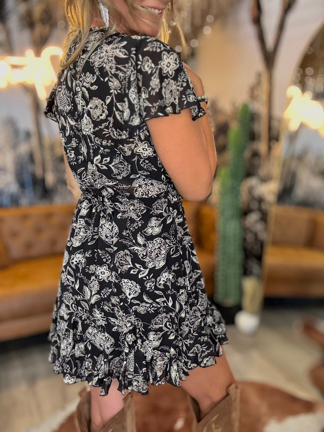 Bordeaux Black Rose Ruffle Dress