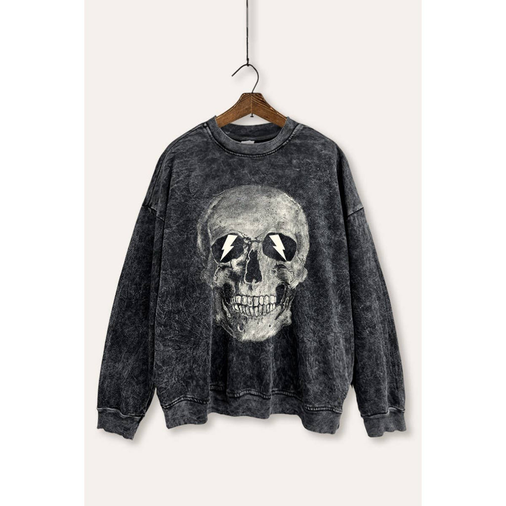 SKULL HEAD GRAPHIC COZY TERRY SWEATER