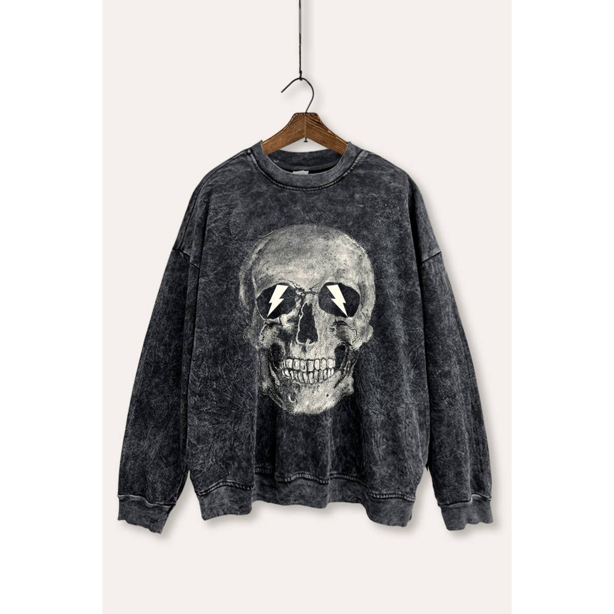SKULL HEAD GRAPHIC COZY TERRY SWEATER