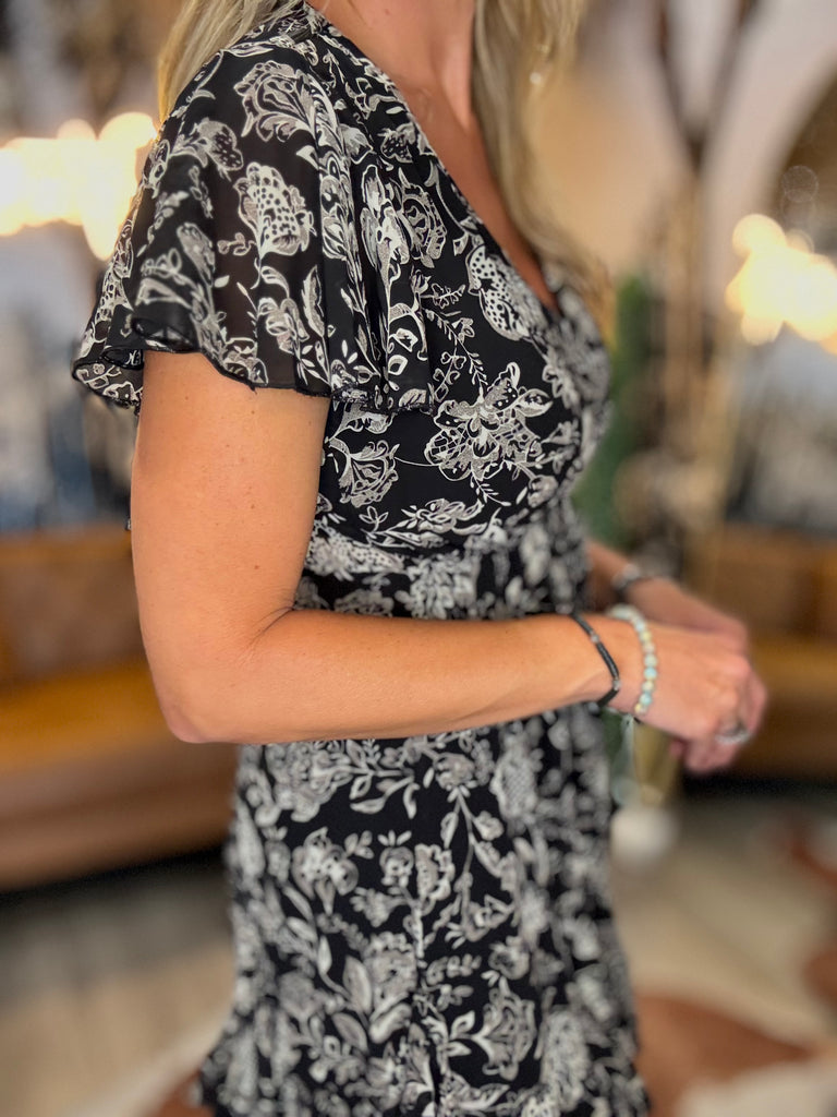 Bordeaux Black Rose Ruffle Dress