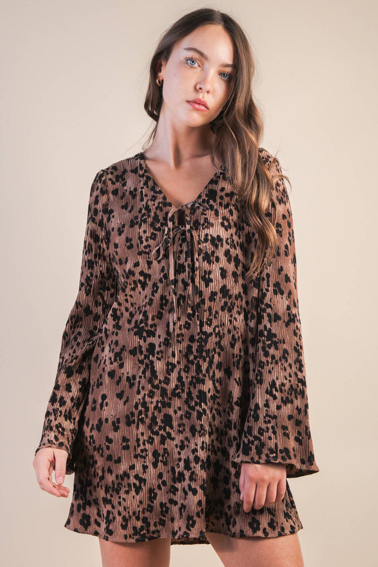 Leopard Pleated Mini Dress
