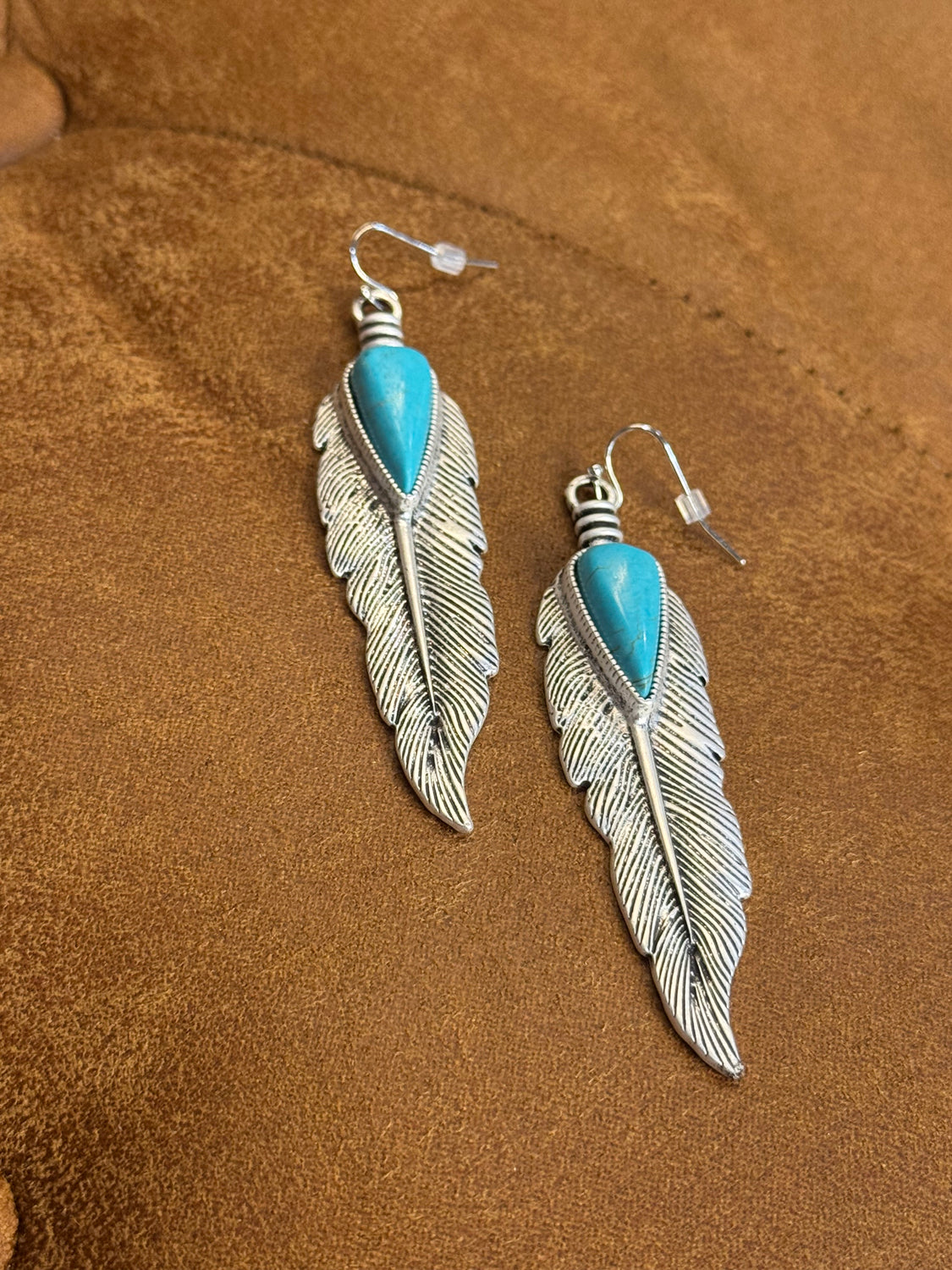 Navajo Feather Turquoise Earrings