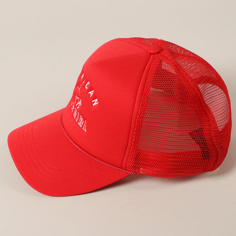 American Cowgirl Embroidery Red Trucker Hat