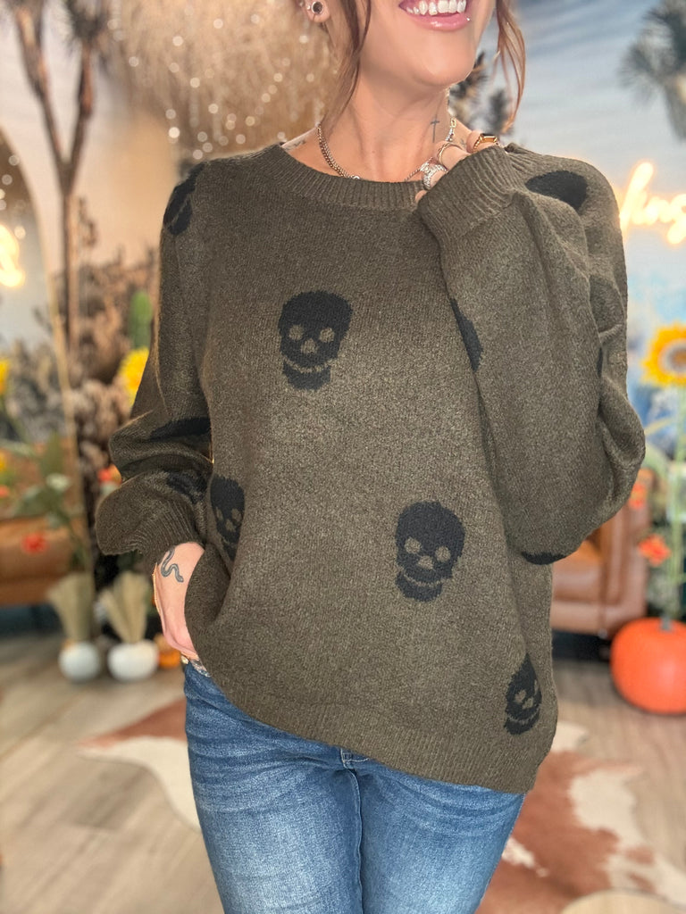 Olive Skull Sweater