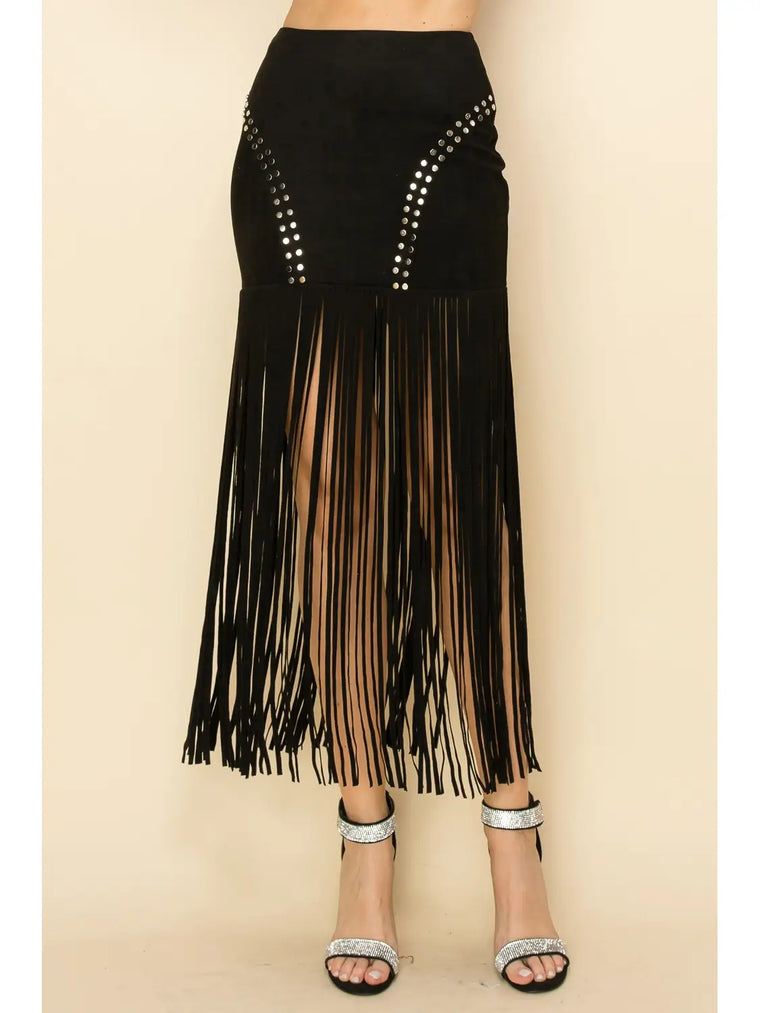 Spotlight Black Fringe Skirt