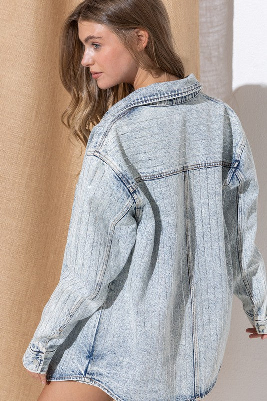 Denim Rhinestone Pinstripe Jacket
