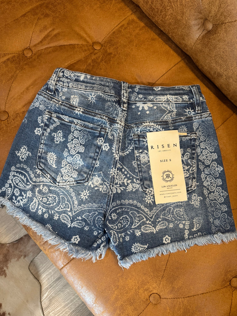 Perfectly Paisley Risen Shorts Dark Wash