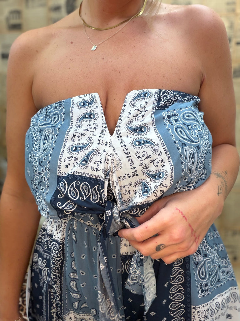Bandana Tie Front Tube Top Romper