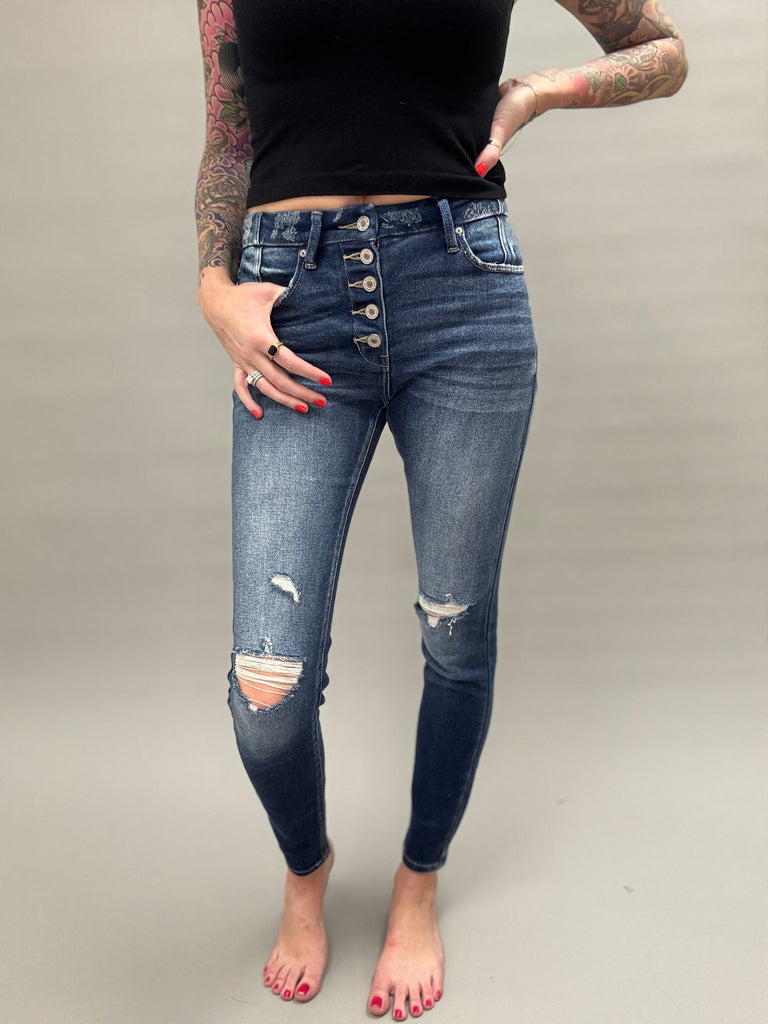 Indigo Distressed Skinny Kancan Jeans