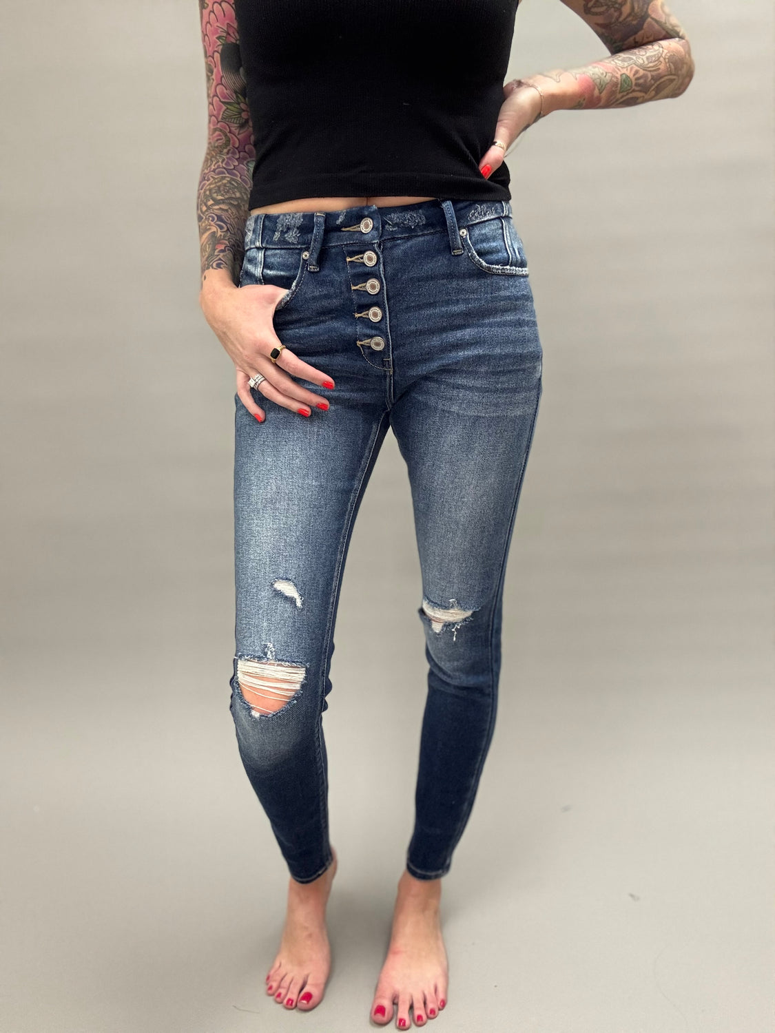 Indigo Distressed Skinny Kancan Jeans