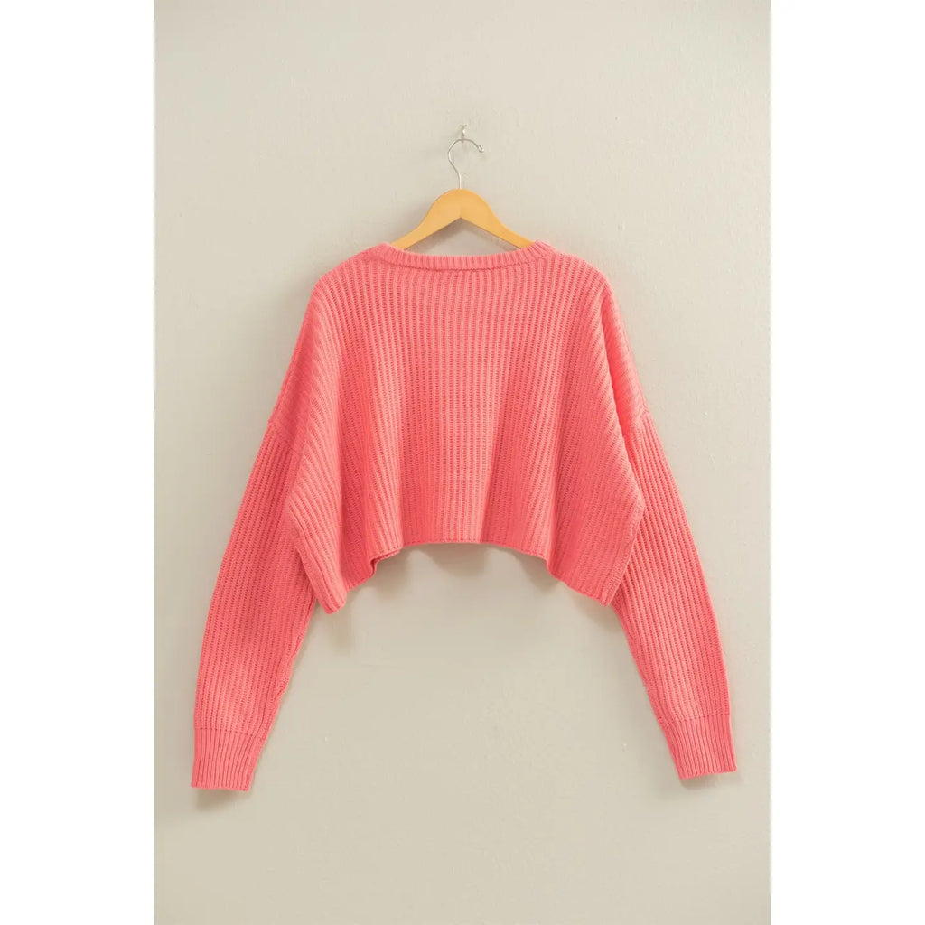 Taffy Pink Knit Crop Sweater