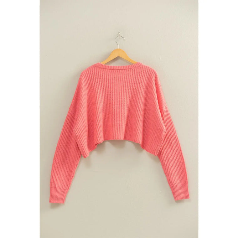 Taffy Pink Knit Crop Sweater