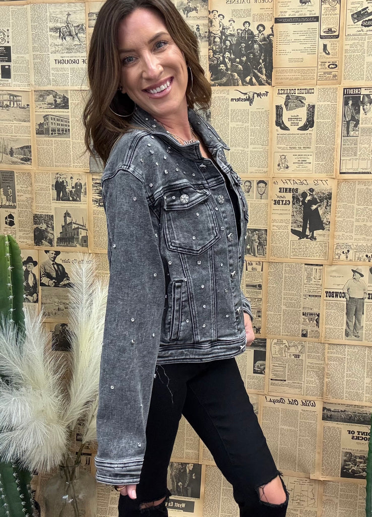 Embellished Grey Denim Jacket