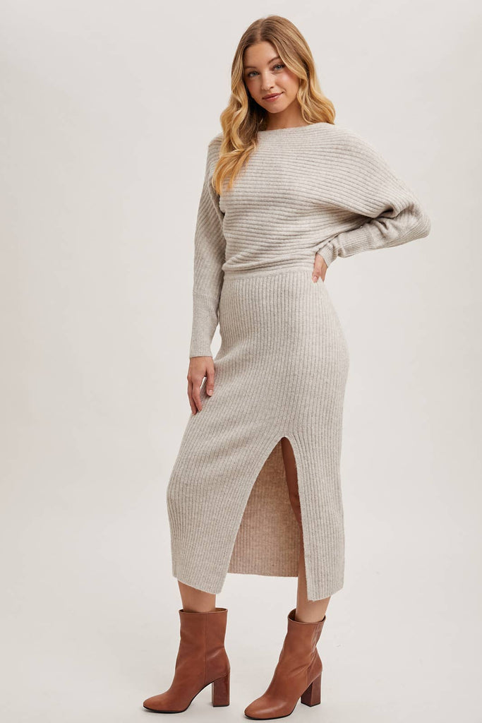 Cold Shoulder Oatmeal Sweater Dress
