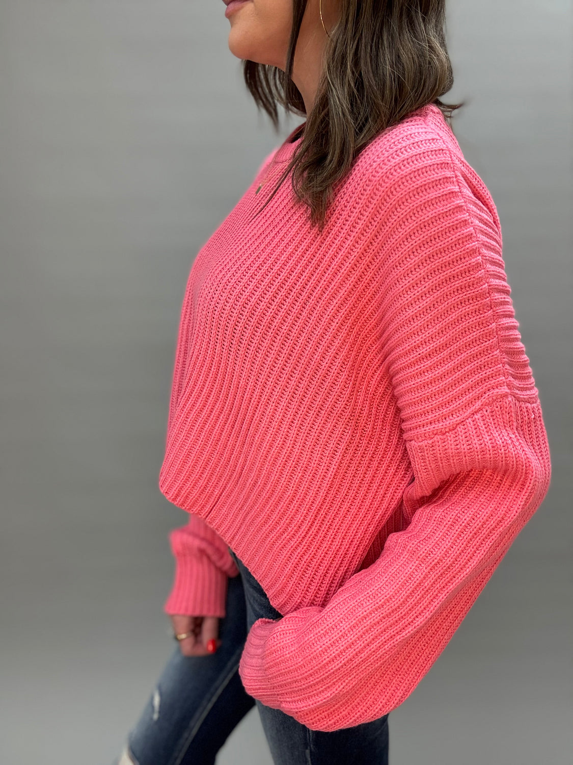 Taffy Pink Knit Crop Sweater