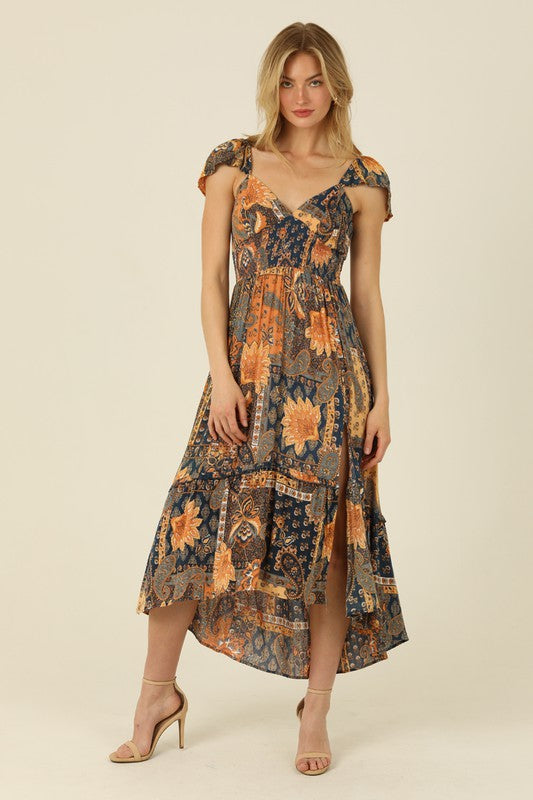 Sunset Flutter Sleeve Dress