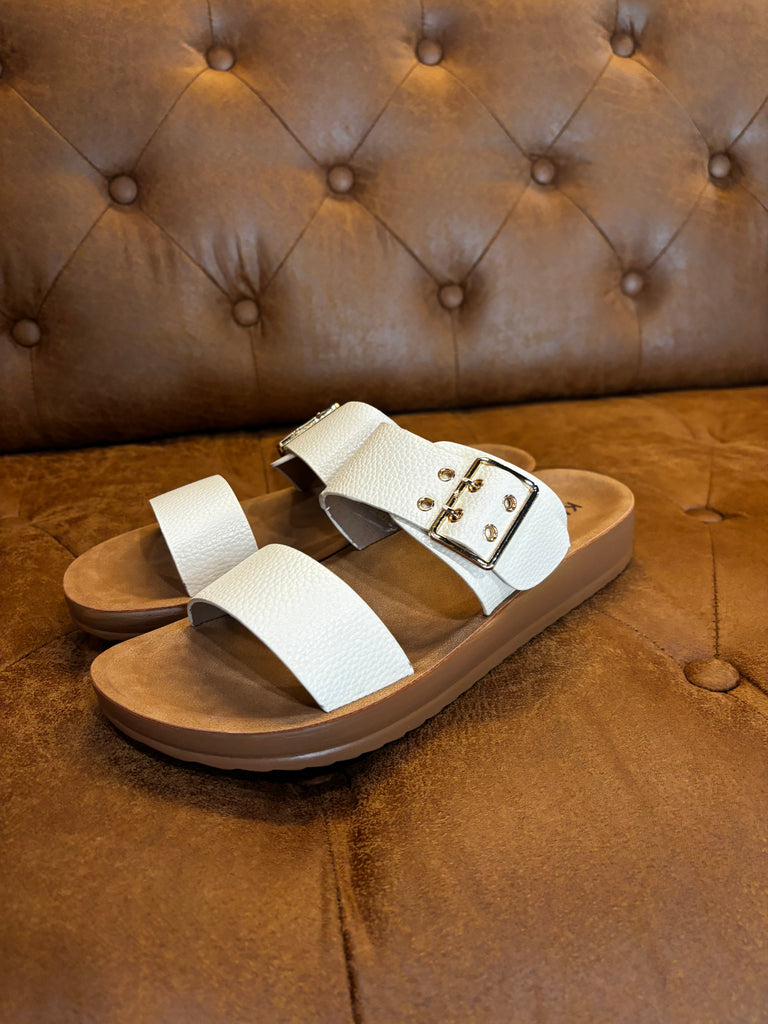 White Double Strap Slide