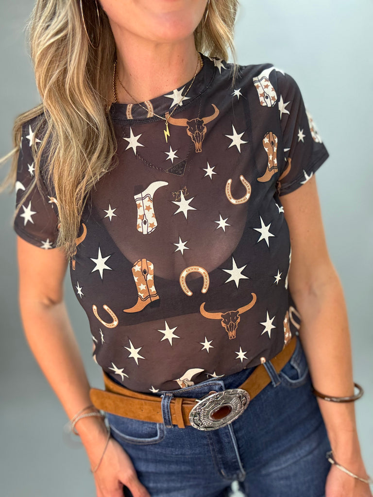 Horseshoe Mesh Print T-Shirt