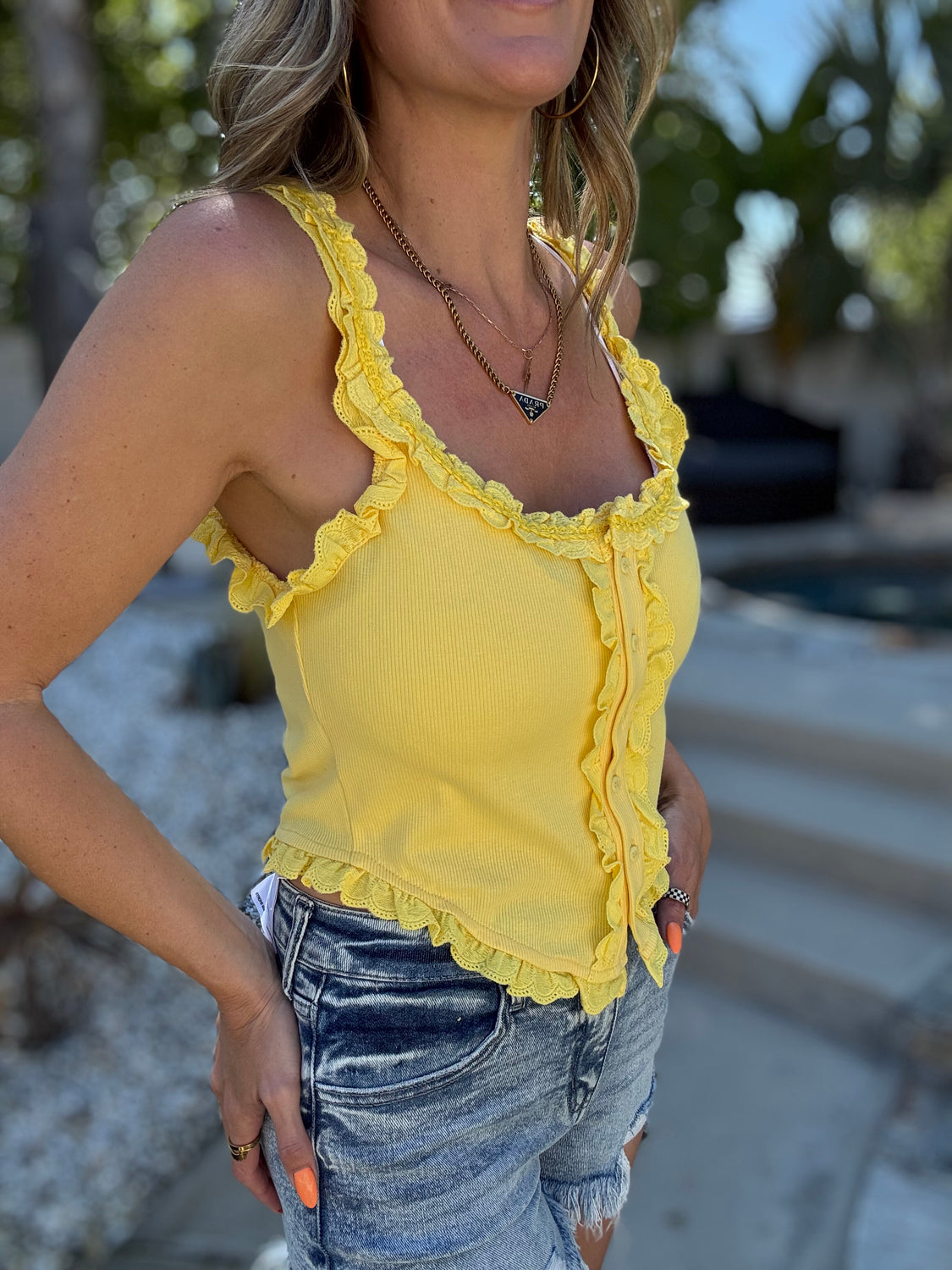 Lemon Ruffle Tank Top