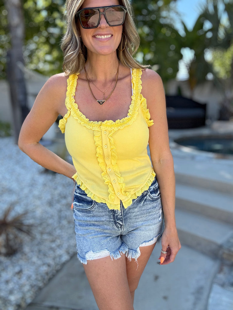 Lemon Ruffle Tank Top