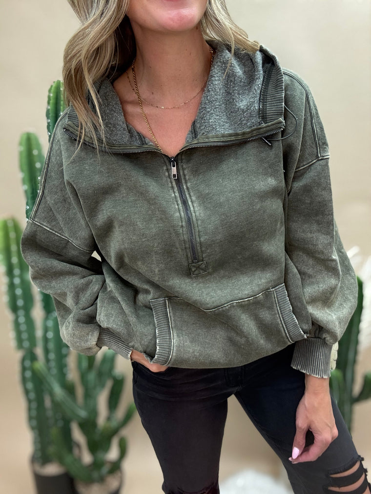 Mesa Olive Acid Washed Sweatshirt