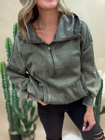 Mesa Olive Acid Washed Sweatshirt