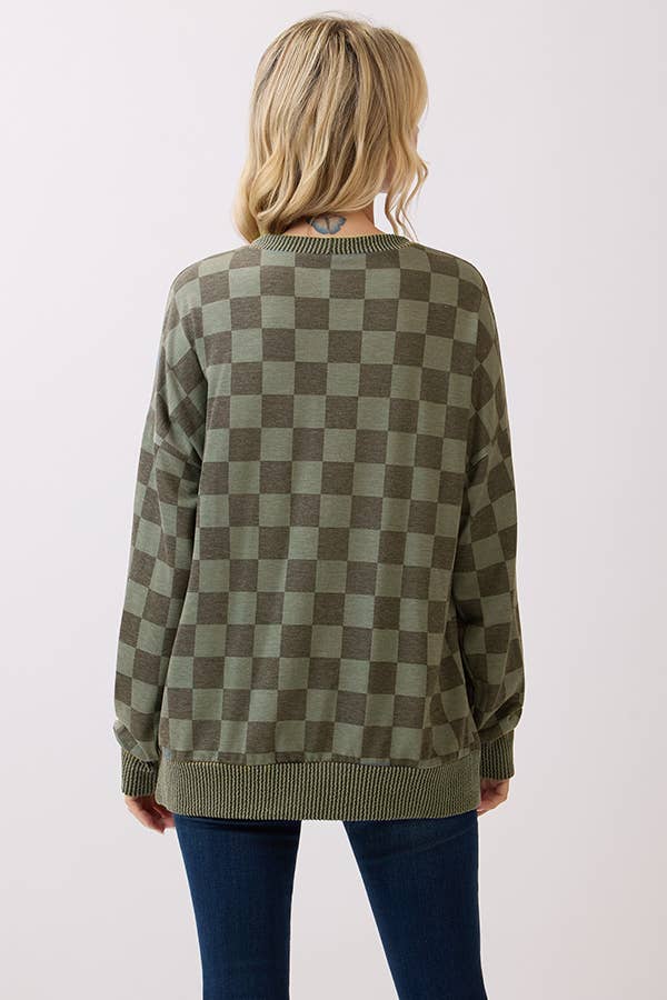 Checker Drop Shoulder Pullover