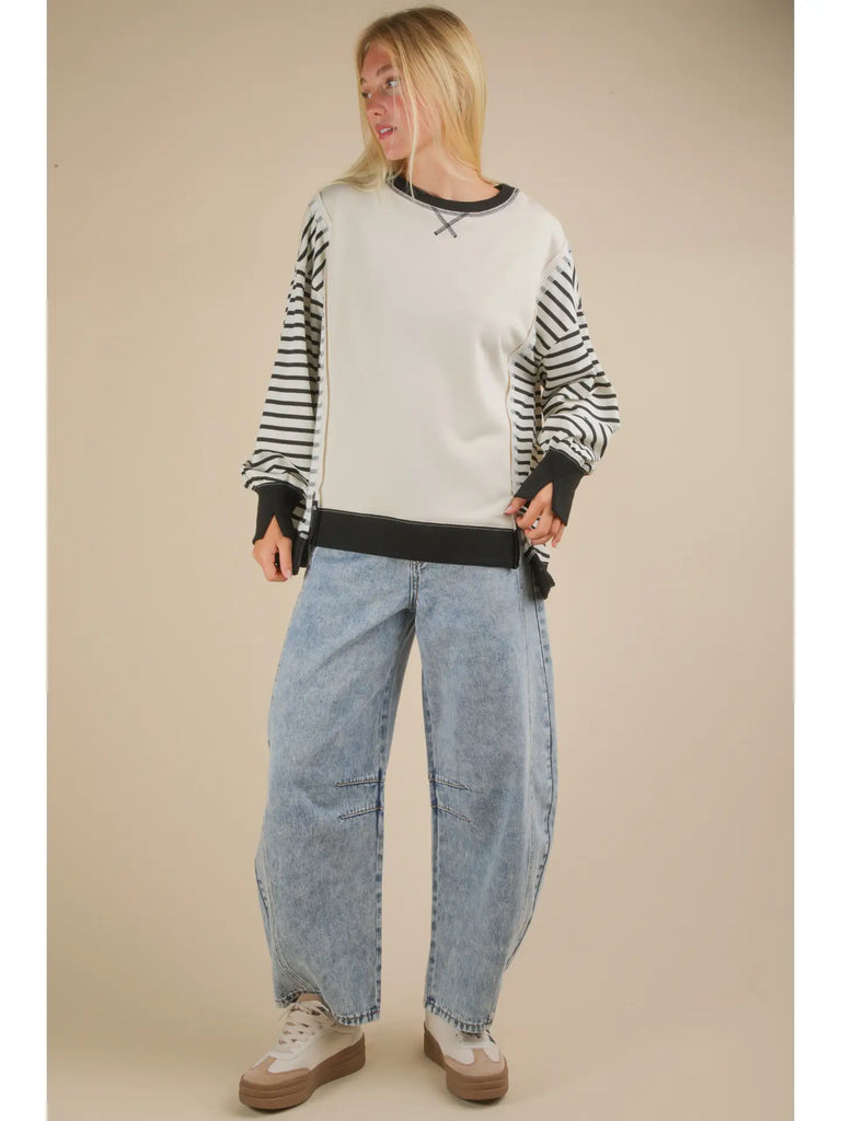 Stripe Doleman Sleeve Pullover