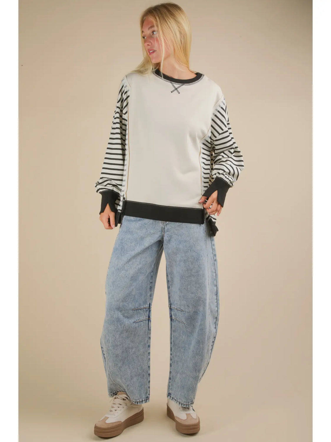 Stripe Doleman Sleeve Pullover