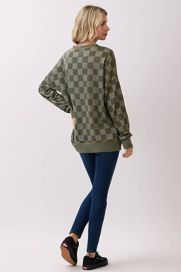 Checker Drop Shoulder Pullover