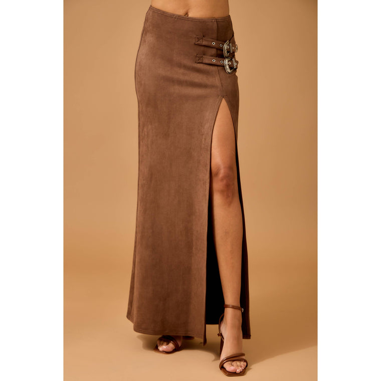 Double Buckle Suede Skirt