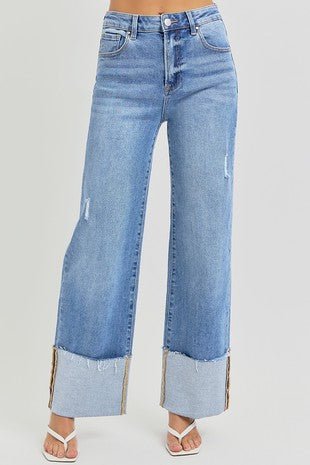 Wide Cuff Risen Straight Leg Jeans