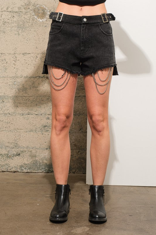 Embellished Chain Black Shorts