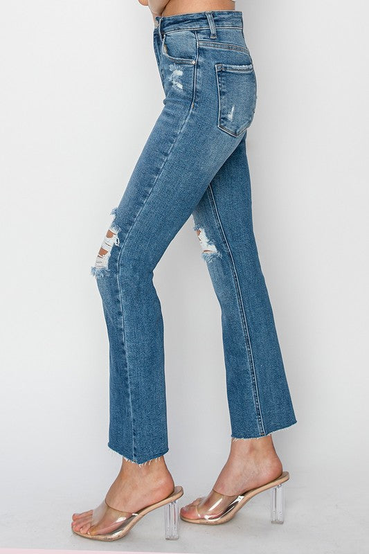 Emily Distressed Straight Leg Risen Jeans