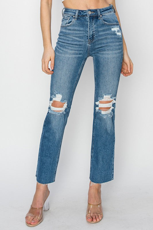 Emily Distressed Straight Leg Risen Jeans