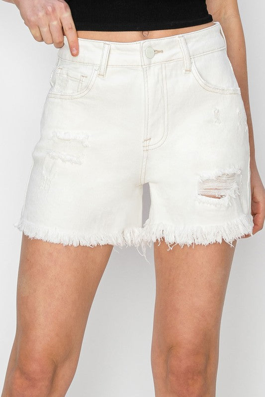 Ivory Risen Distressed Shorts