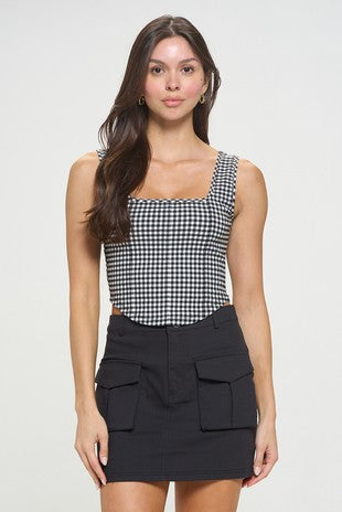 Black & White Plaid Corset Tank