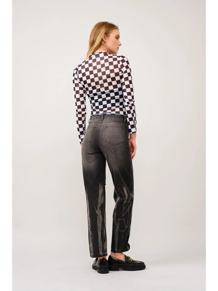 Checker Mesh Long Sleeve