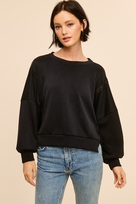 Black Scuba Side Slit Pullover