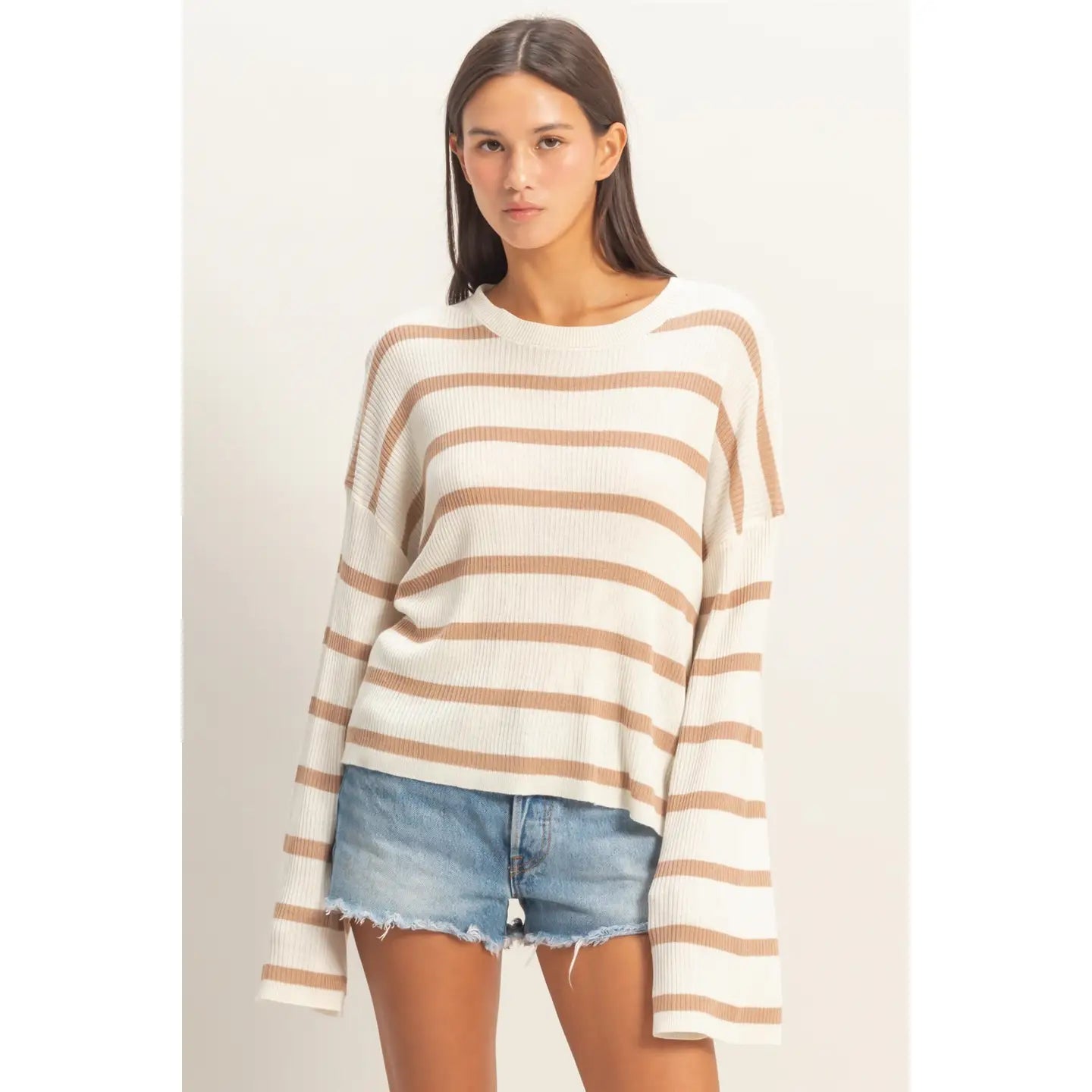Bell Sleeve Mocha Stripe Long Sleeve